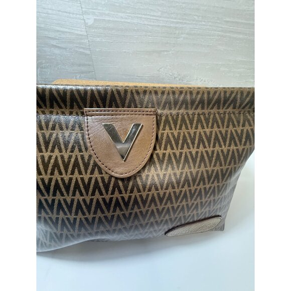 Authentic Valentino Brown Monogram Clutch Bag With V Logo‎ & Zip Closure - Picture 6 of 10